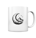Crescent Peak mug with mountain and moon design, glossy white finish, perfect for any beverage.